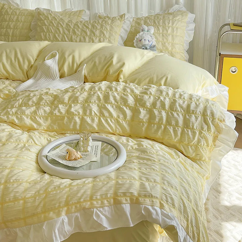 Afralia™ Bubble Gauze Lace Duvet Cover Set - Cooling & Durable Bedding Kit for Summer