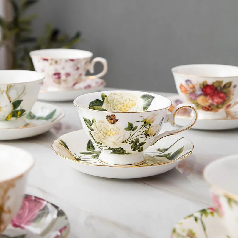 Afralia™ Porcelain Floral Tea Cup Set with Saucer and Spoon