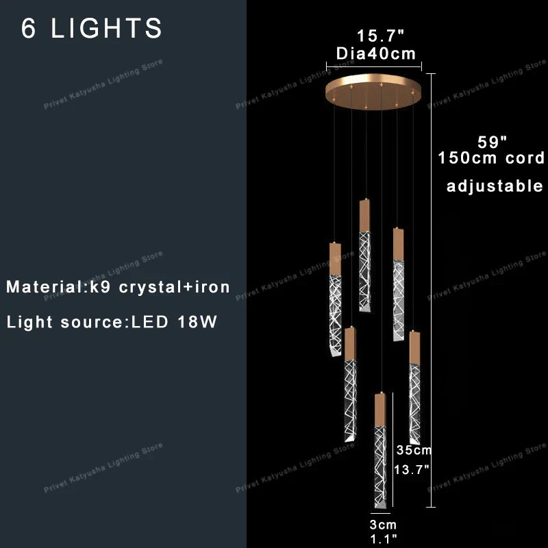 Afralia™ Crystal Circular Staircase Chandelier for Villa Duplex Foyer Decoration
