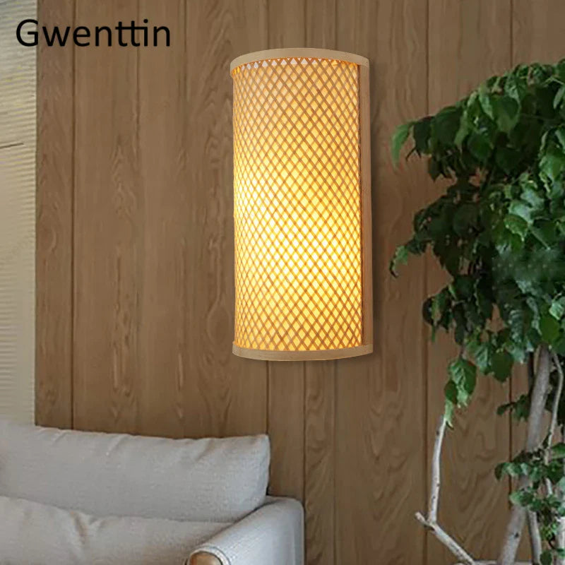 Afralia™ Bamboo Wall Lights Sconces LED Fixtures for Bedroom Bathroom Stairs Luminarias