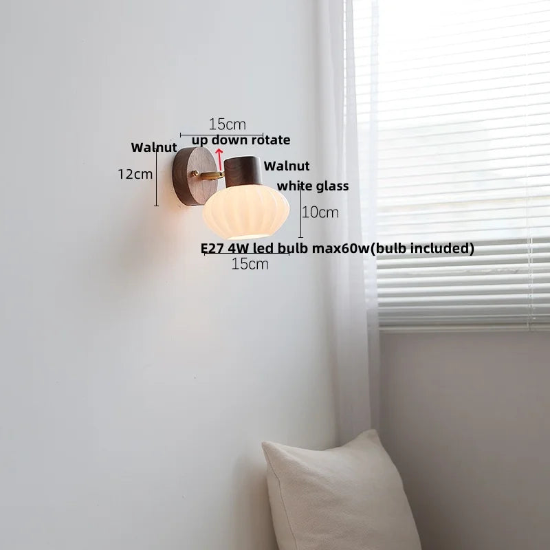 Afralia™ White Flower Ceramic LED Wall Sconce with Wood Base and Copper Rotate