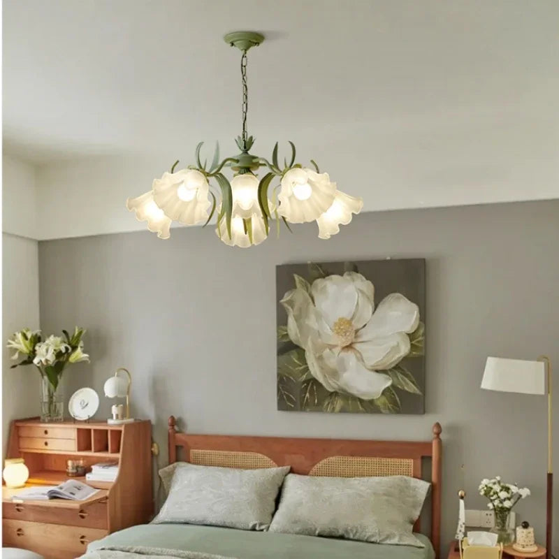 Afralia™ Green Flower Ceiling Chandelier: Elegant Iron Art Pendant Lamp for Living Room, Bedroom, Villa