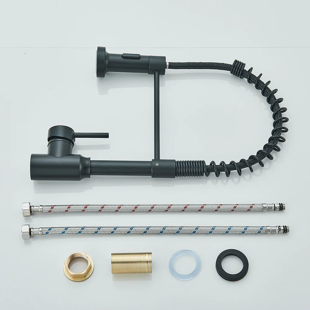 Afralia™ Matte Black Kitchen Faucet Single Handle Spring Hot Cold Water Tap Deck Mounted