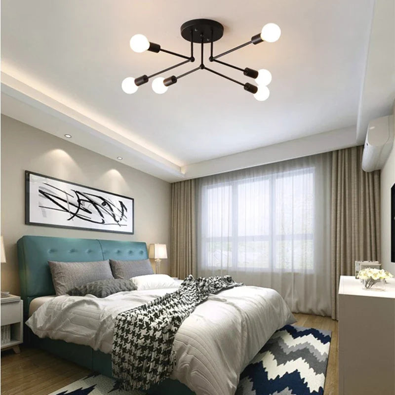 Afralia™ Modern 6/8-Head E27 Ceiling Light for Living Dining Bedroom with Black/White Finish