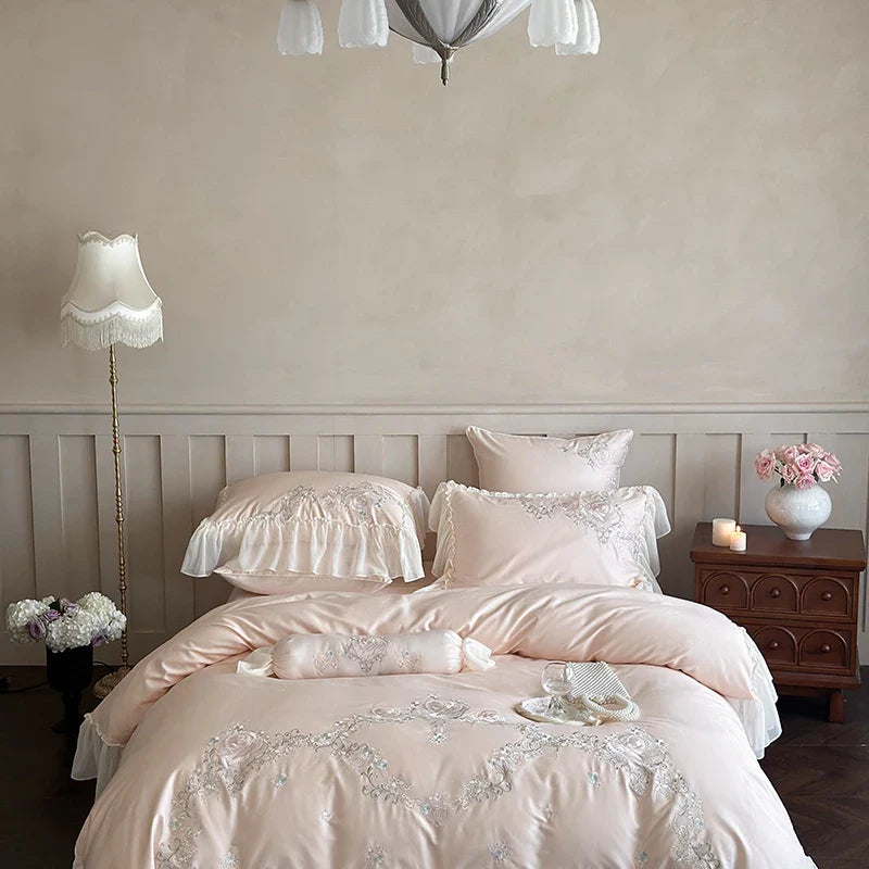 Afralia™ Luxury Flowers Embroidery Bedding Set Queen King Size 1000TC Egyptian Cotton