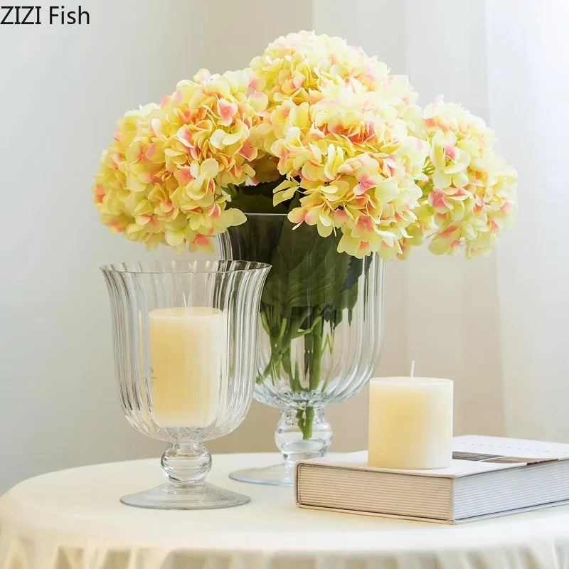 Afralia™ Tall Cup Glass Vase with Artificial Flowers for Desk Decoration