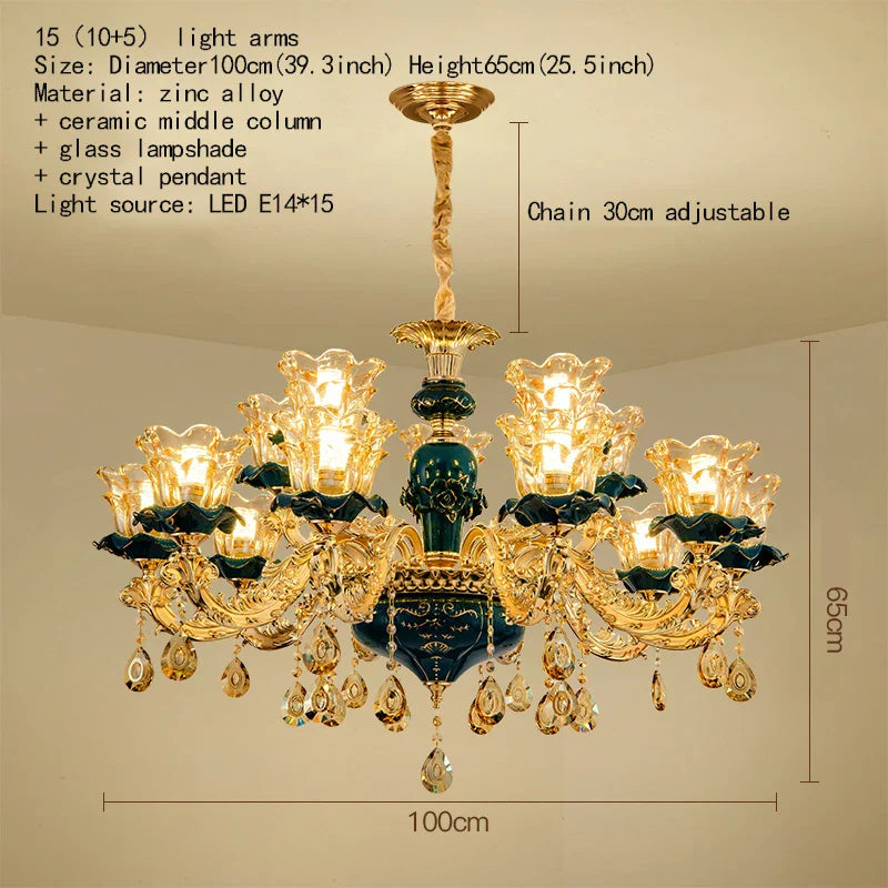 Afralia™ Dark Blue Crystal Chandelier, Vintage Style Ceiling Lamp for Living Room Bedroom Villa