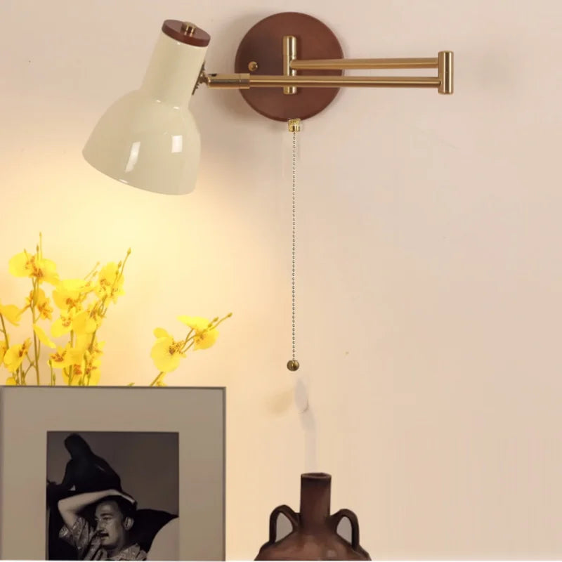 Afralia™ Modern Wood Wall Light with Swing Arm, Rotatable Design & Pull Chain Switch
