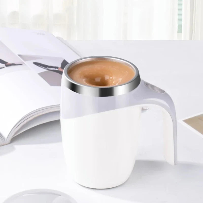 Afralia™ Smart Stainless Steel Magnetic Stirring Coffee Mug - Travel & Office Blender