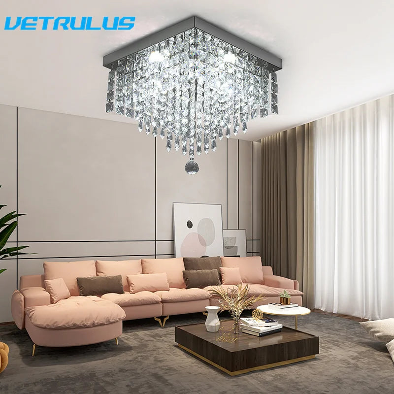 Afralia™ Crystal LED Chandelier Ceiling Lamp for Luxe Home Decor