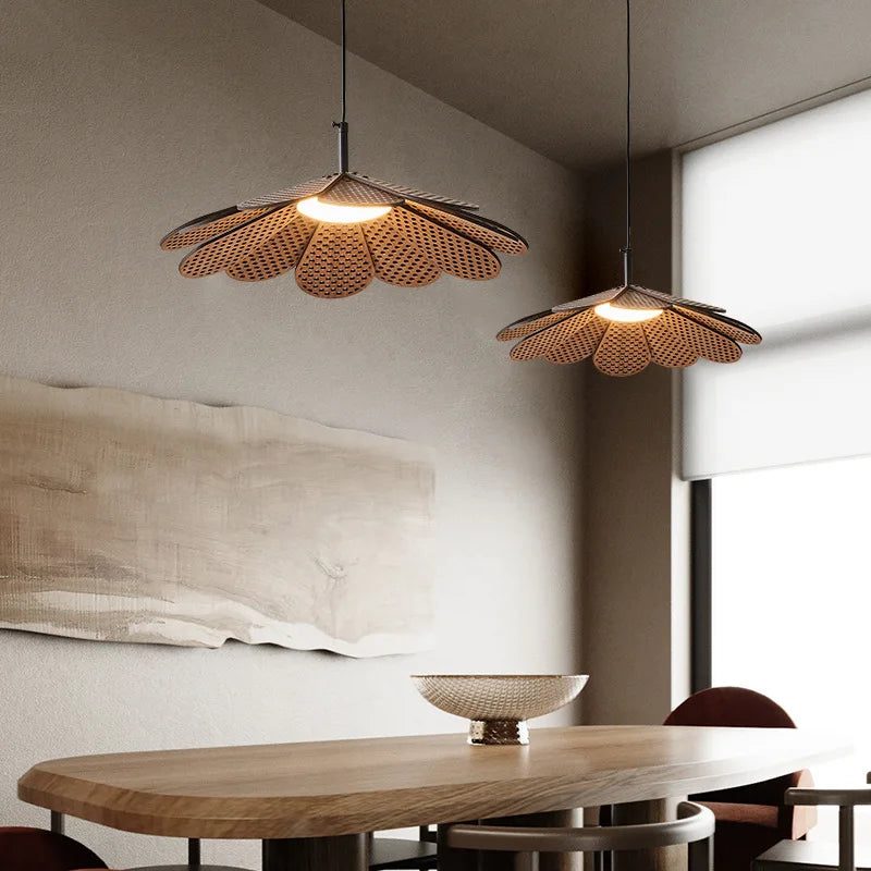 Petal Shape Wood Dining Room Pendant Lights, Adjustable Cord, Warm Glow, Afralia™ Brand