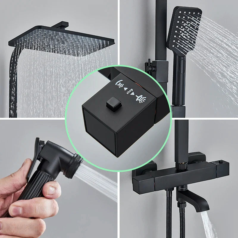 Afralia™ Thermostatic Shower Faucet with Long Spout, Wall Mounted Mixer for Bath and Shower