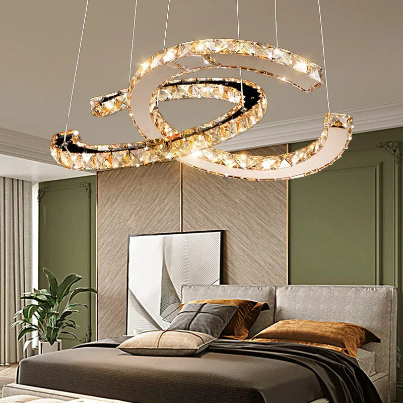 Afralia™ Modern Crystal Chandelier LED Pendant Light for Home, Living Room, Restaurant