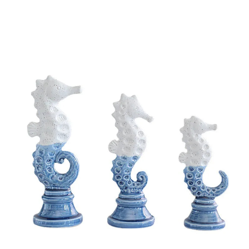 Afralia™ Cartoon Seahorse Ceramic Statue for Home Decoration