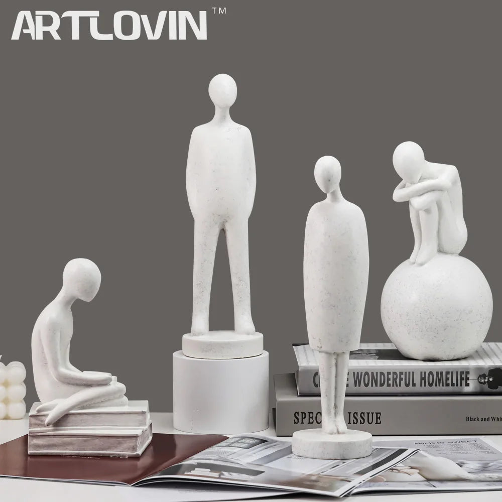 Afralia™ Abstract People Resin Statue Set for Modern Home Decor