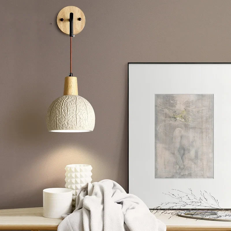 Afralia™ Cement Shade Wood LED Wall Sconce Light Fixture for Home Decor