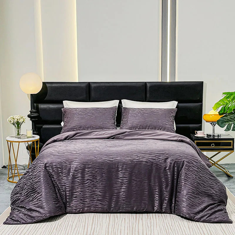Afralia™ Jacquard Satin Duvet Cover Set - Luxury Solid Soft Quilt Kit