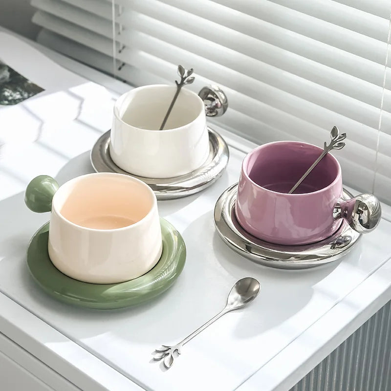 Afralia™ Ceramic Cappuccino Cup & Saucer Set for Personalized Coffee Enjoyment