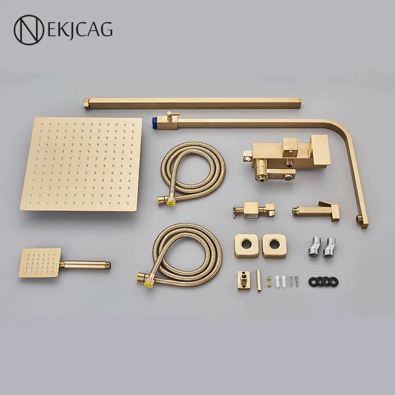 Afralia™ Brushed Gold Shower Faucet Set: Adjustable Height 4-Function Mixer Bathtub Tap