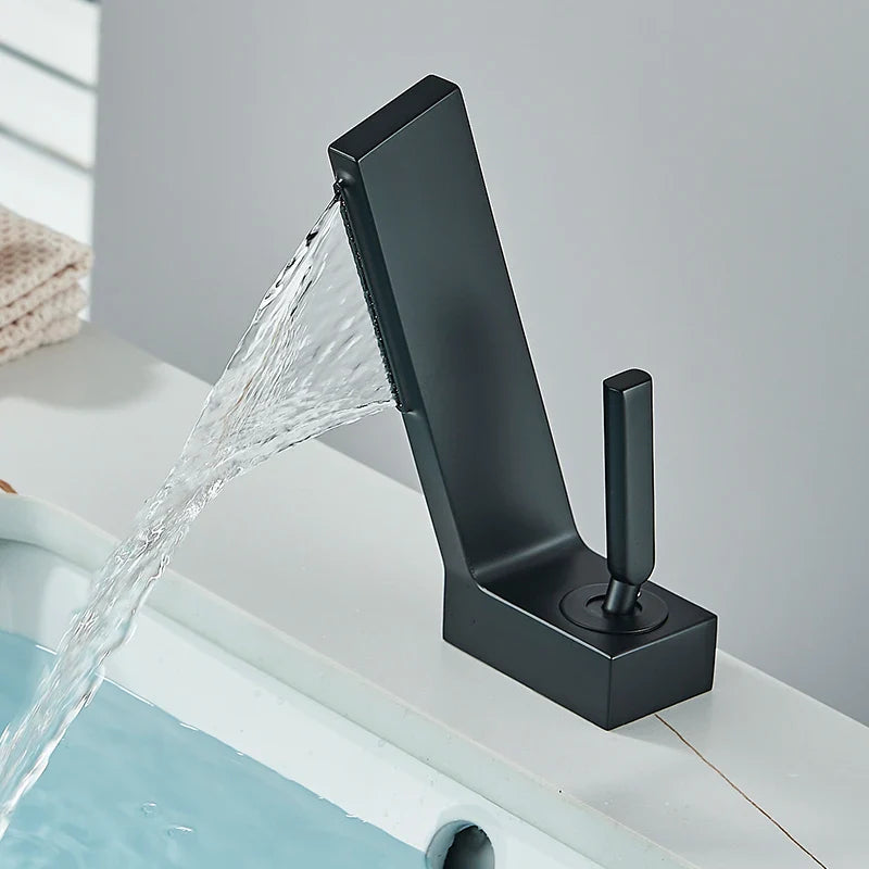 Afralia™ Brass Waterfall Basin Faucet Hot/Cold Mixer Taps Single Handle Bathroom Sink