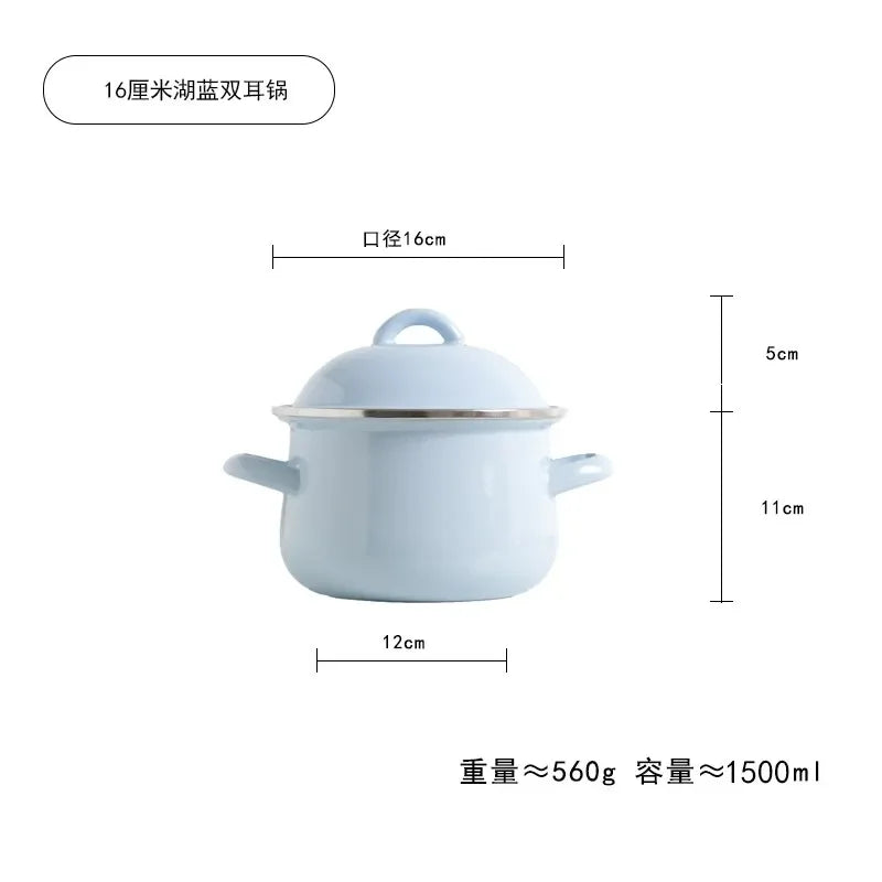 Afralia™ Enamel Stock Pot with Lid, 1.5L Multi-Purpose Cooking Pot for Kitchen Soups and Porridge
