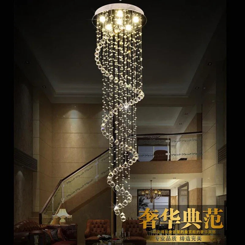 Afralia™ Large Spiral Crystal Chandelier Lighting Fixture for Staircase