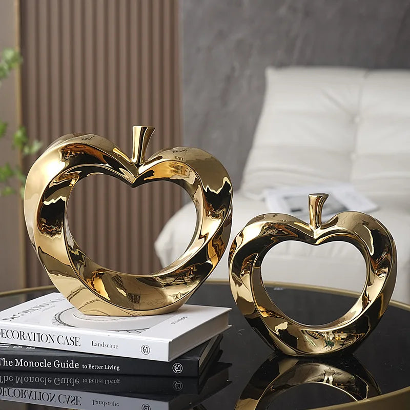 Afralia™ Golden Apple Sculpture: Ceramic Cut-out Artificial Fruit for Fortunate Home Decor