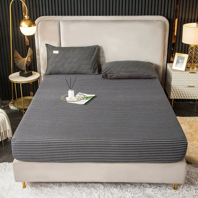 Afralia™ Thicken Sanded Double Bed Fitted Sheet Set with Pillow Covers