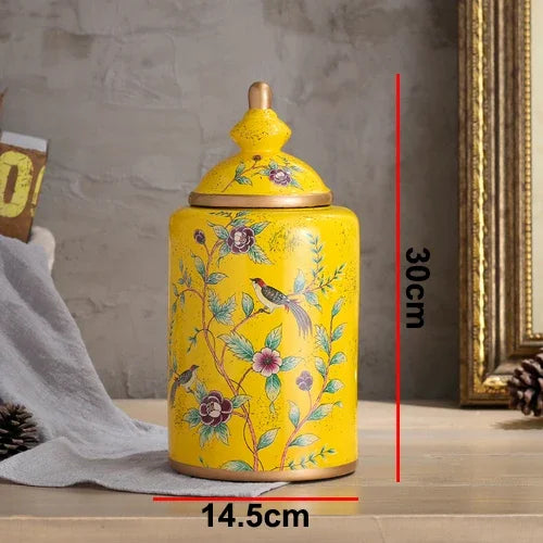 Afralia™ European Flower Bird Ceramic Storage Jar Vase Decoration Tea Coffee Beans Candy Home Decor