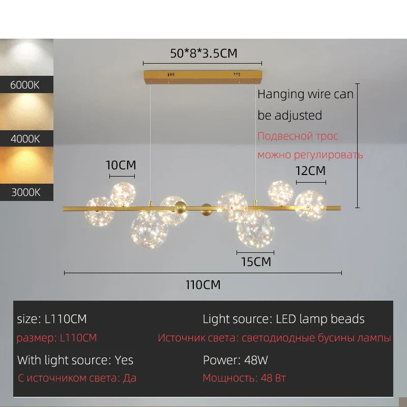 Afralia™ LED Glass Bulb Pendant Light: Modern Round Design, Gold/Black, Gypsophila String