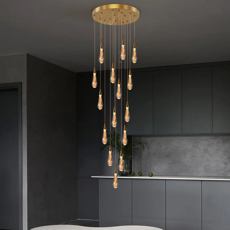 Afralia™ Gold Crystal Chandelier for Modern Living, Dining & Stair Lighting