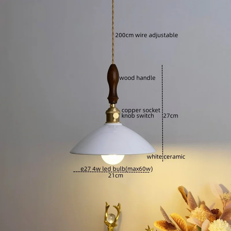 Afralia™ Ceramic LED Pendant Lamp: Modern Wood Handle Hanging Light Fixtures