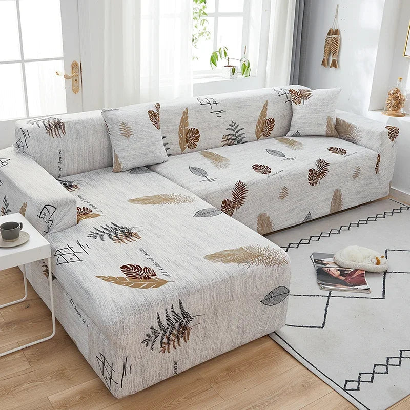 Afralia™ Printed Elastic Corner Sofa Cover Stretch Slipcovers for L Shaped Sectional Sofas