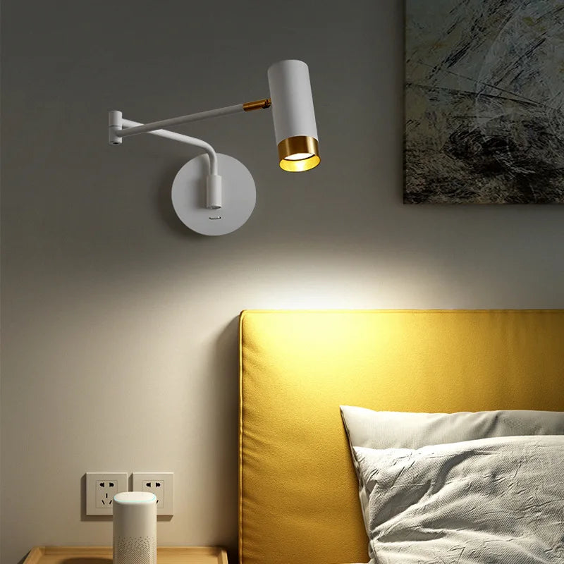 Afralia™ Adjustable LED Swing Arm Wall Light Nordic Sconce Bedside Lamp