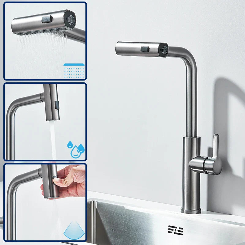 Afralia™ 3 Functions Kitchen Faucet - Flexible Pull Out Mixer Tap with 360° Sprayer