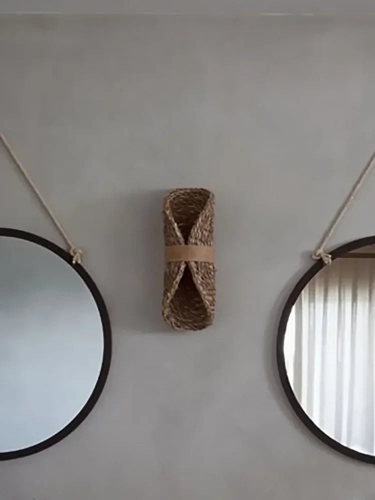 Afralia™ Wabi-Sabi Ratta Weaving Wall Lamp for Home Decor
