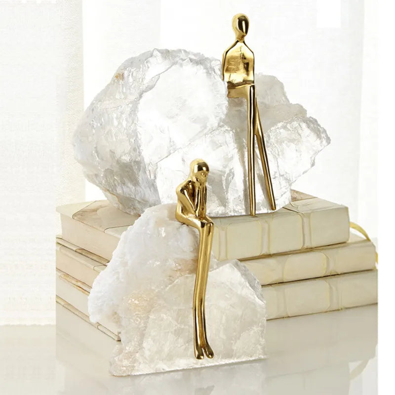 Afralia™ Golden Man Crystal Mountain Sculpture Home Decor Handcraft