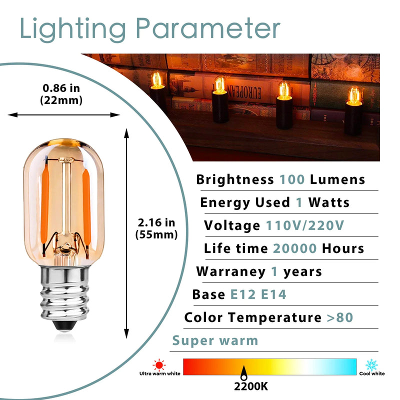 Afralia™ Dimmable Mini 1W Amber Glass E12 E14 LED Filament Lamp Bulb