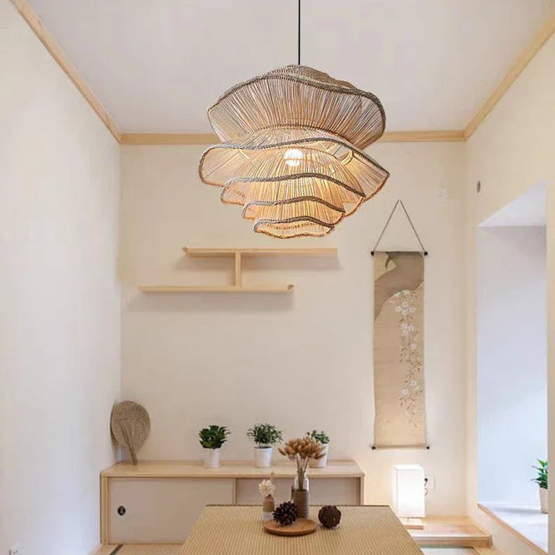 Afralia™ Wabi Sabi Rattan Pendant Lamp: Japanese Bamboo Chandelier for Home, Restaurant, Shop
