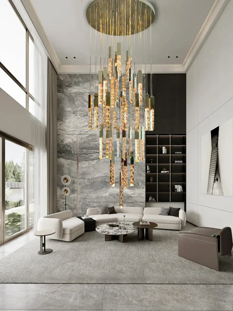 Afralia™ Crystal Pendant Lights for Living Room, Elegant Dimmable Long Lamparas De Techo