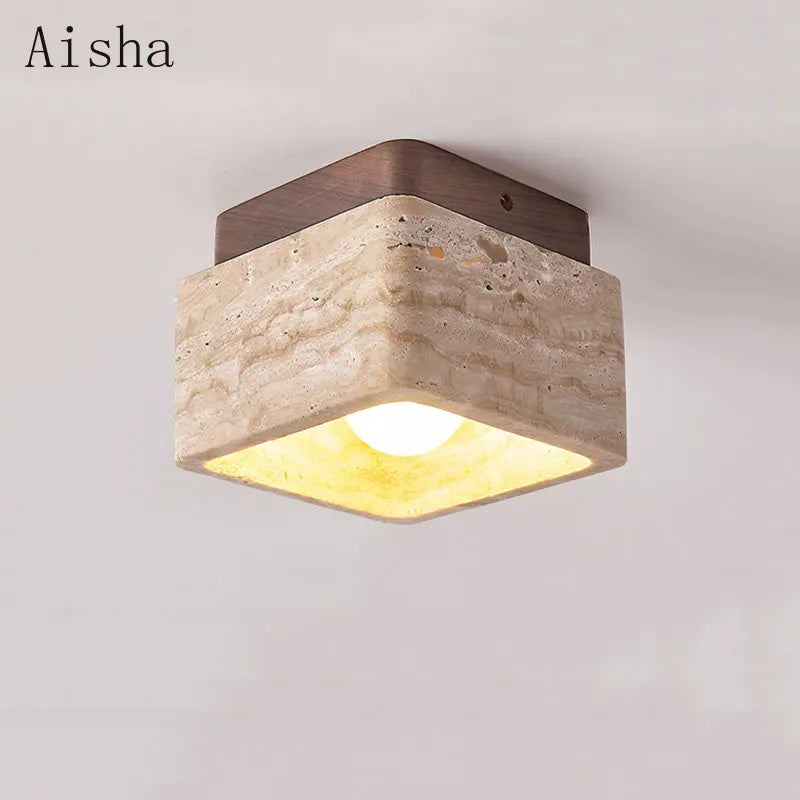 Afralia™ Retro Style Yellow Cave Stone Ceiling Light for Bedroom & Living Room