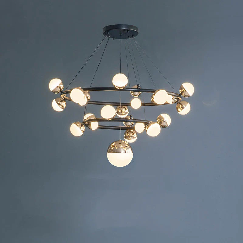 Afralia™ Gold Balls LED Chandelier: Art Deco Round Lighting with Acrylic Balls for Home Décor