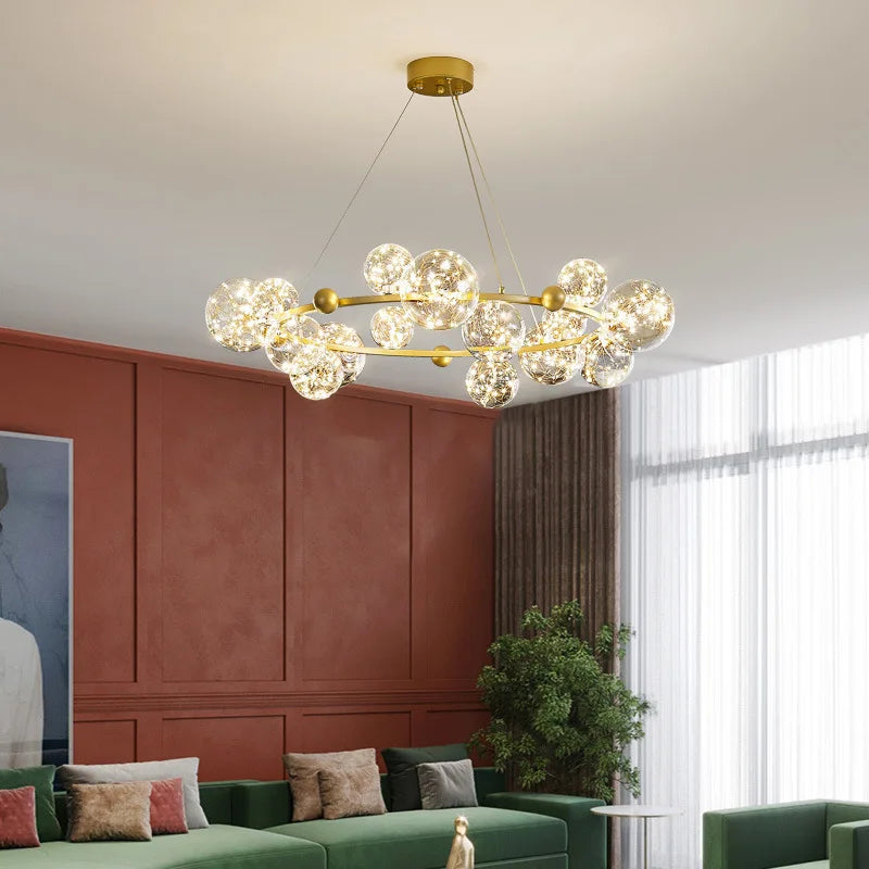 Afralia™ Nordic Glass Ball LED Ceiling Chandelier for Home Decor - Dimmable Pendant Lighting