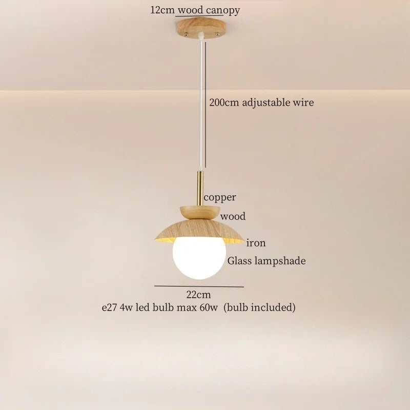 Afralia™ Wood Iron LED Hanging Light Bar Modern Pendant Lamp for Bedroom Dining Living Room