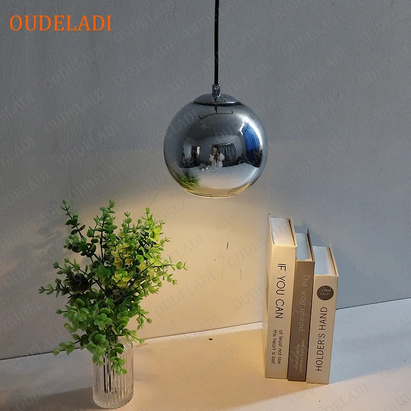 Afralia™ Plated Copper Glass Ball Pendant Lights for Home Decor