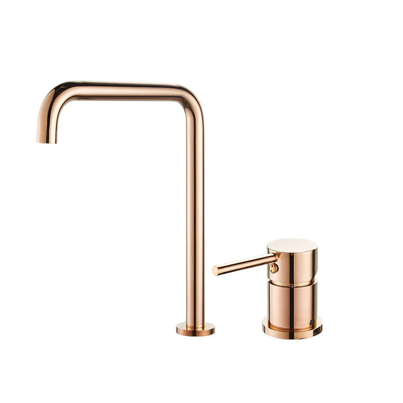 Afralia™ Rose Gold Widespread Basin Faucet - 360° Rotating Two Hole Bathroom Tap