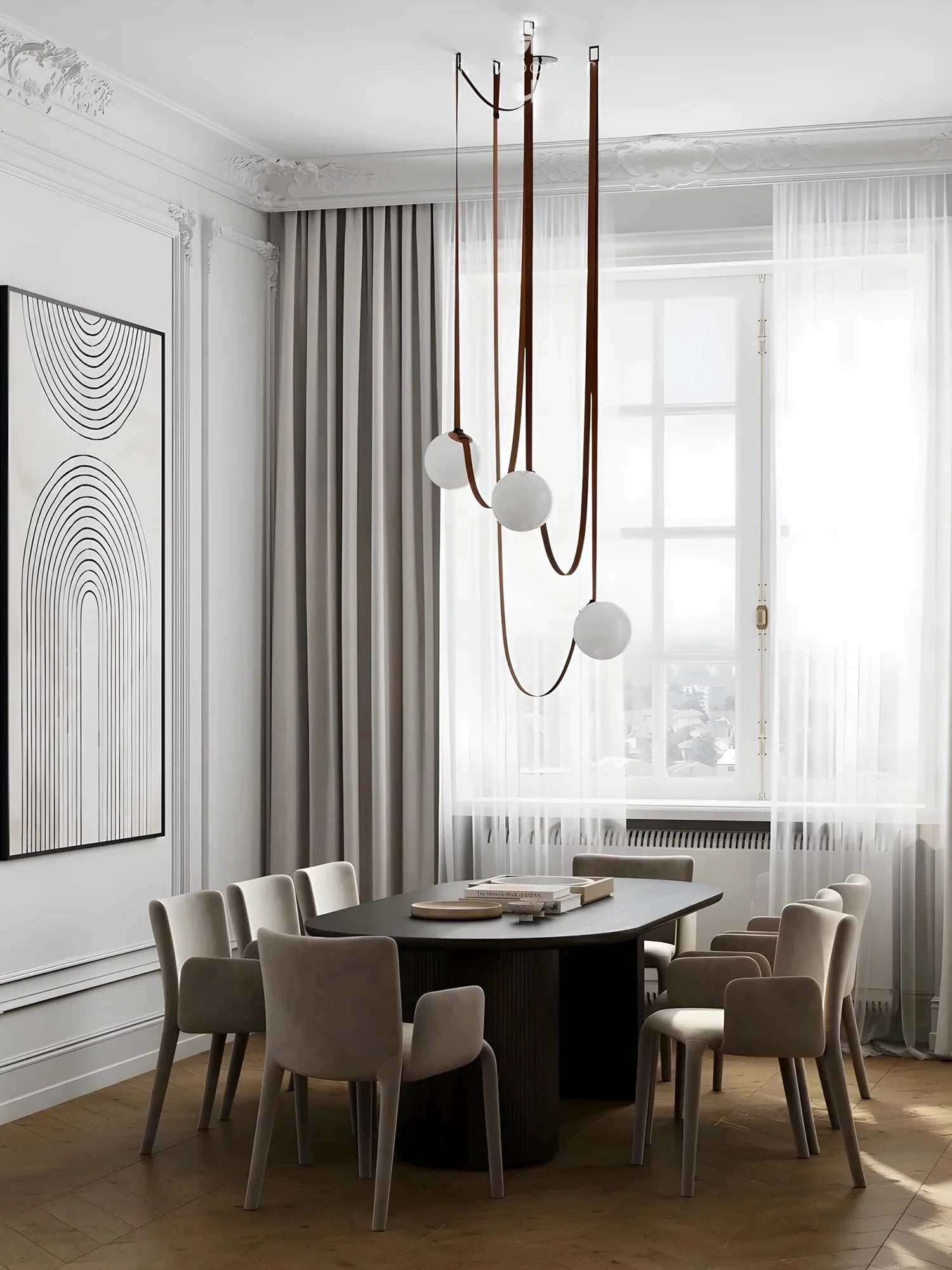 Afralia™ Leather Glass Ball Pendant Light for Living Room, Adjustable Belt DIY Fixture
