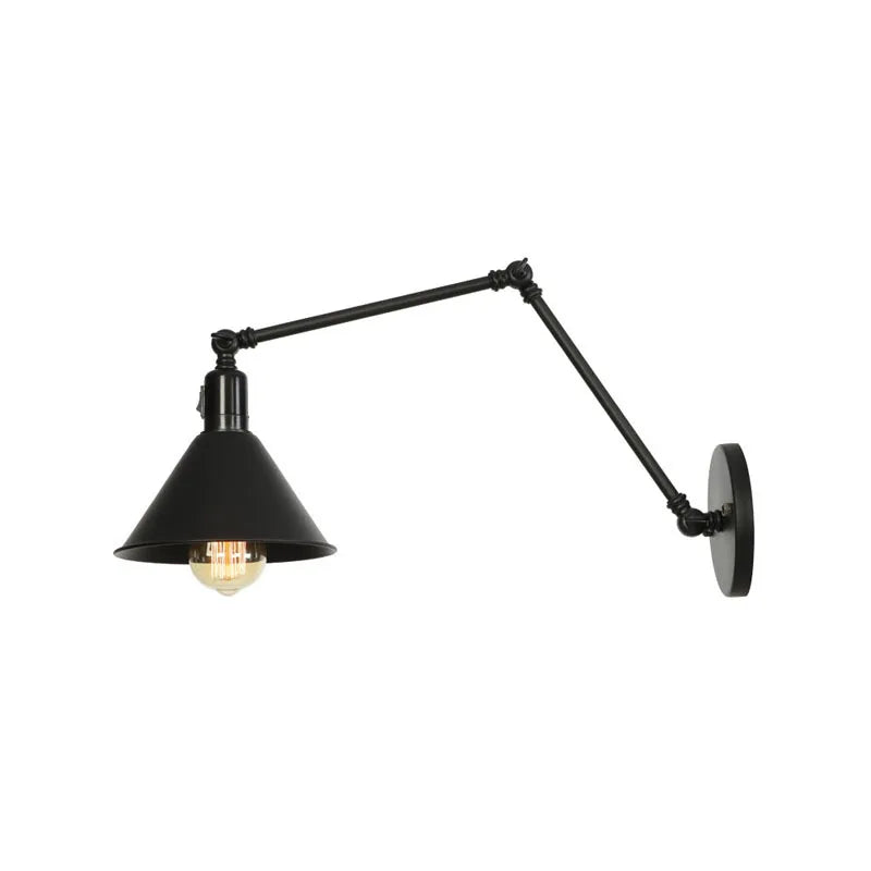 Afralia™ Retro Long Arm Bedside Wall Lamp with Switch - Black