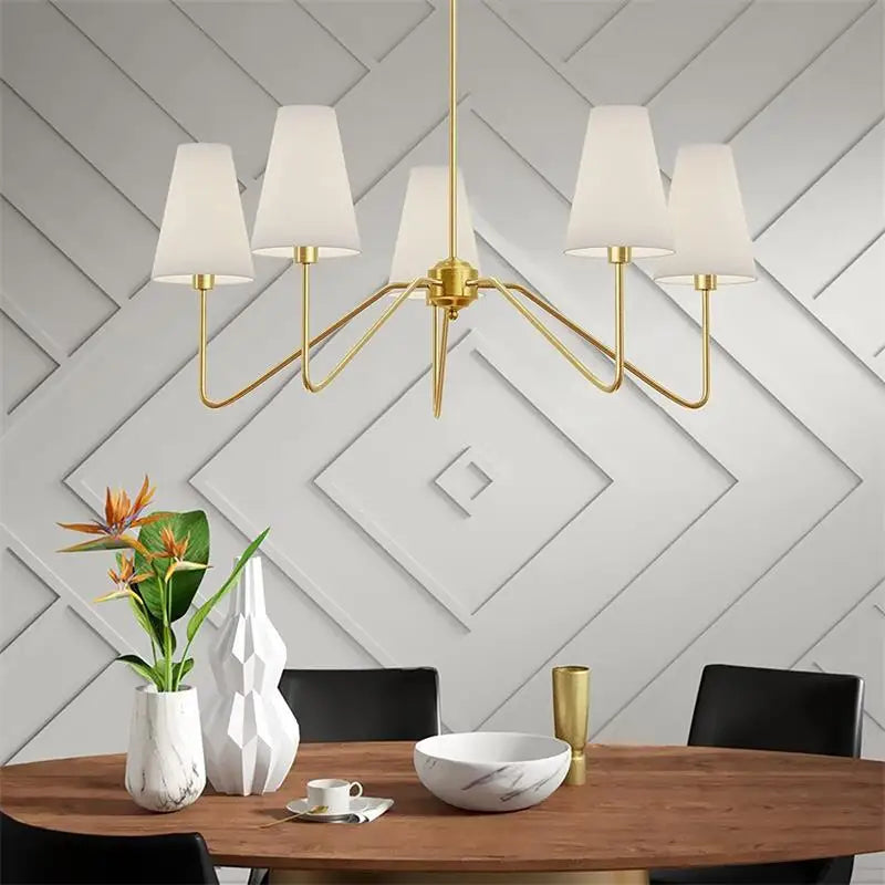 Afralia™ Classic Gold/Black Chandelier with White Linen Shades for Modern Bedrooms