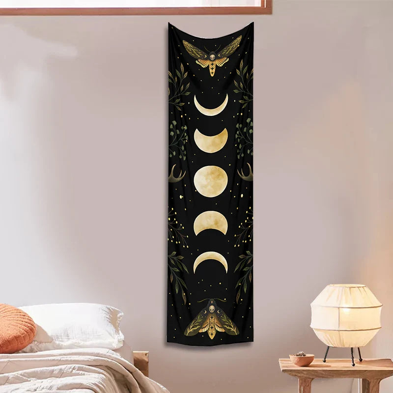 Moon Phase & Moth Tapestry Wall Hanging for Bohemian Home Decor by Afralia™